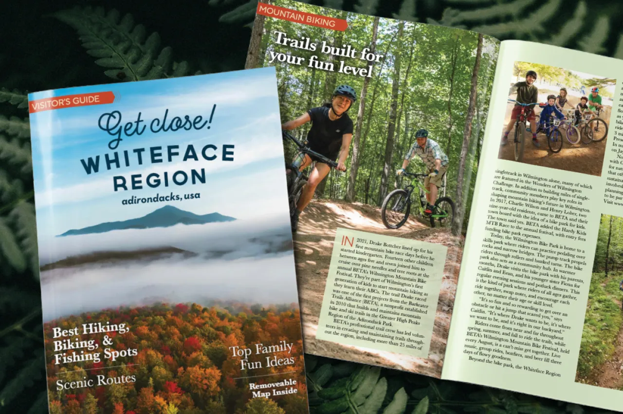 Cover and inside spread of Whiteface Region Guide