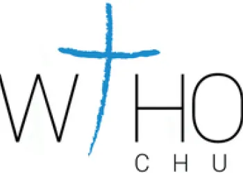 the text New Hope Church with a blue hand drawn looking cross between 'New' & 'Hope'.