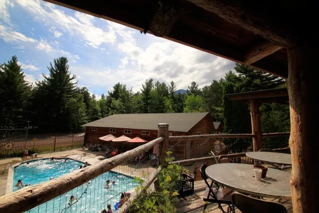 Beautiful view of Whiteface mountain and the pool.