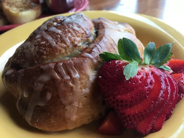 Jessie's Cinnamon Bun is made in house, and served warm with maple icing.