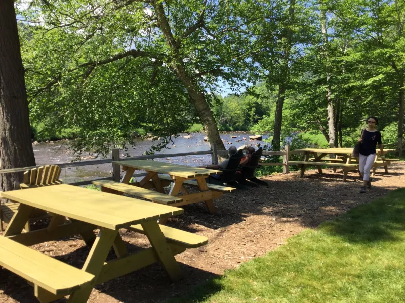 The new outdoor dining area at High Falls Gorge insists you relax.