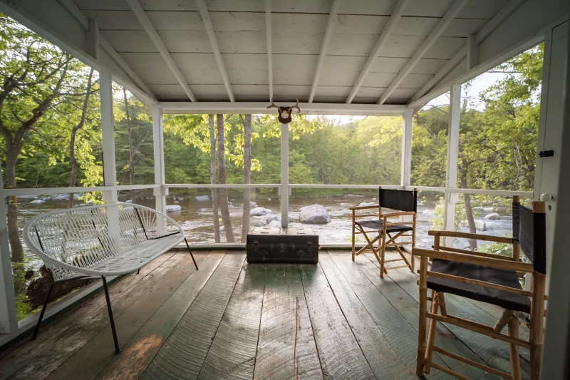 View of the Ausable River from the porch at Warner's Camp.