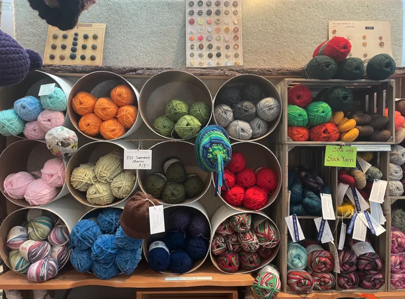 Colorful yarn for sale on display