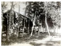 a dark house behind wooded forest.